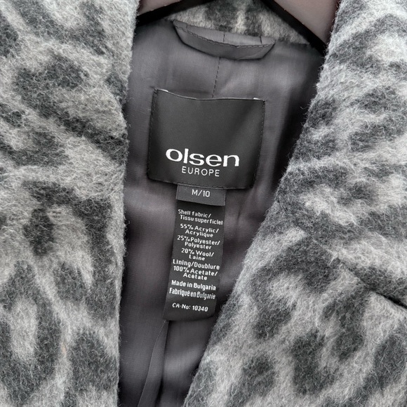 OLSEN WOOL BLEND LEOPARD PRINT COAT IN GREY - Picture 5 of 7
